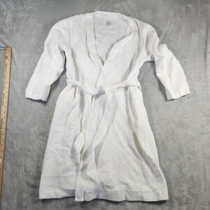 Hanro Switzerland Cotton Robe Womens M Ivory White Waffle Knit Belted